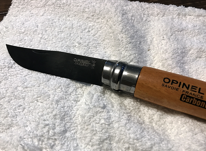 オピネルナイフの黒錆加工＆オイル仕上げ